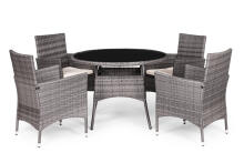Garden Furniture Set with Rattan-Like Finish – 4 Chairs + Round Table MultiGarden
