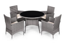 Garden Furniture Set with Rattan-Like Finish – 4 Chairs + Round Table MultiGarden
