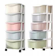 Plastic shelf on wheels for children, cabinet with drawers