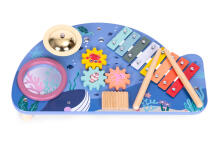 Mūzikas instrumentu galds ar ksilofonu, cimbāliem, tamburīnu un šūpuļtēju, jūras tēma ECOTOYS