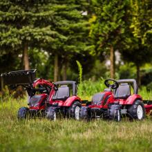 FALK Pedāļu Traktors Valtra Burgundijas Krāsā ar Piekabi un Ķīli no 3 Gadiem