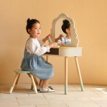 CLASSIC WORLD Wooden Vanity with Mirror, Stool, and Accessories in Pastel Colors