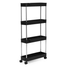 Plastic Bathroom Shelf Unit with 4 Shelves and Wheels, Black, by ModernHome