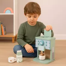 ECOTOYS Koka rotaļu kafijas automāta baristas komplekts bērniem