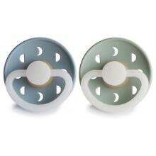 Frigg Moon Phase Round Latex Night Art.100177 Stone Blue Night/Sage Night Apaļš māneklītis (knupītis) no 100% naturāla kaučuka no 0-6 mēn. (2 gb.)