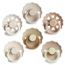 Frigg Pacifiers 4-pack Round Latex/Silicone Art.101865 Cinnamon Charm Apaļš māneklītis (knupītis) no 100% naturāla kaučuka/silikona no 0-6 mēn. (6 gb.)