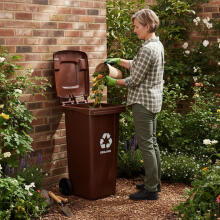 Trash Bin Container 120L Brown BIO with Rubber Wheels