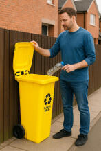 Trash Bin Container 120L Yellow Plastic with Rubber Wheels
