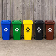 Trash Bin Container 120L Green Glass with Rubber Wheels