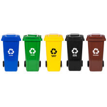 5 atkritumu tvertņu komplekts 5x120L Zila Zaļa Dzeltena Melna Brūna Papīrs Stikls Plastmasa Maisītie Atkritumi BIO ar gumijas riteņiem