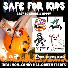 Halloween Tattoos for Children, Fun kids glow in the dark temporary tattoos