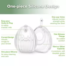 Haakaa Shell Wearable Silicone Breast Pumps Art.MHK185-R Piena savācējuzlikas, silikona +soma,2 gab 120 ml