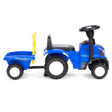 Ride-on tractor with trailer for children, interactive steering wheel, sounds, blue