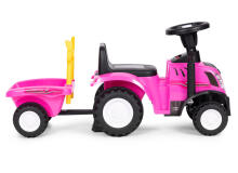 Ride-on tractor with trailer for children, interactive steering wheel, sounds, pink