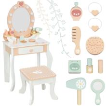 Деревянный туалетный столик TOOKY TOY с креслом, аксессуарами, LED-зеркалом и косметикой