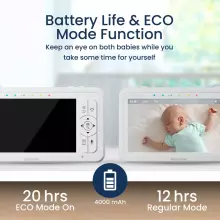 Babysense Video Baby Monitor with 2 Cameras Art.HDS2 Video-aukle ar LCD displeju ar 2 kamerām, bez Wi-Fi, dalītu ekrānu un naktsgaismas ierīci