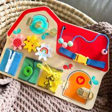 TOOKY TOY Wooden Montessori Manipulative Board Locks Gears Loops
