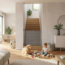 Protective Retractable Safety Gate 160 cm for Stairs and Doors Grey ECOTOYS
