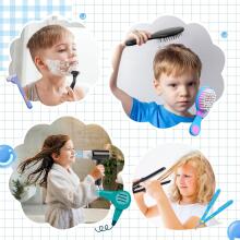 Hairdressing Set for Children Art.274435  Friziera komplekts ar matu fēnu, skuveklis, matu taisnotājs salonam, bērnu friziera soma