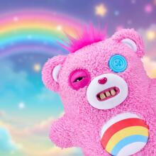 Fuggler Care Bears 23 cm Plush Toy (Cheer Bear) by ZURU - Funny Ugly Monster Cuddly Toy with Human-like Teeth, Collectable Plush for Children, Teenagers, Adults & Crossover Fans