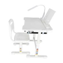 Ikonka Art.KX2974_2 Bērnu skolas rakstāmgalds regulējams krēsls LED gaisma USB balts