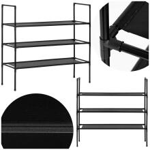 Shoe rack, 3-level shoe rack, metal cabinet with shelves, 70x72x28 cm, black