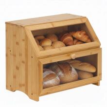 Two-level bread bin, closed, bread cabinet, bread container, bamboo