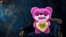Fuggler Gold Fuggs 22 cm Plush Toy (Teddy Bear Nightmare - Heart) by ZURU - Funny Ugly Monster Cuddly Toy with Human-like Teeth, Crazy Collectible for Kids, Teens