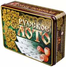 Russian Bingo Game Art.27870 Galda spēle krievu loto metāla kastē  ar koka mucām