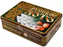 Russian Bingo Game Art.27870 Galda spēle krievu loto metāla kastē  ar koka mucām