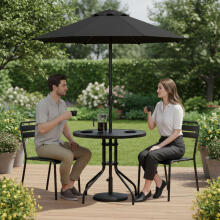 Dārza galds apaļš 80 cm, rūdīts stikls, caurums lietussargam, melns MultiGarden