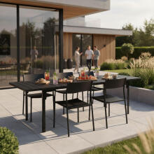 Izvelkamais dārza galds 180–240 cm 12 cilvēkiem, tērauds un HDPE, melns MultiGarden