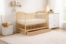 La Bebe™ Kids Wood Cot Sosna Art.279425 Natural  Детская деревянная кроватка с ящиком120x60см