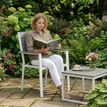 2 dārza krēslu komplekts terasei balkona HDPE tērauda pelēks balts MultiGarden