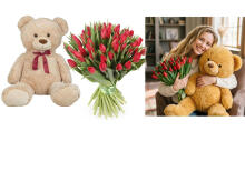 Fresh La Petit Fluer Art. LPT-TR51 Fresh Red Tulips Bouquet – 21 pcs (delivery next day to Pērnavas 5) with Bear 100cm