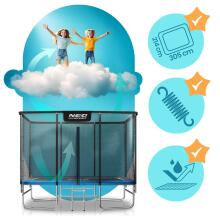 Taisnstūra Trampolīns 10x7ft/305x213cm ar Ārējo Tīklu un Kāpņu Neo-Sport