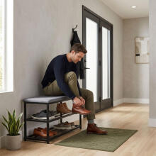 Upholstered Shoe Cabinet Bench with Seat 80 cm, 2 Shelves, ModernHome