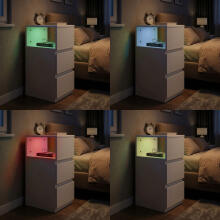 LED bedside table bedroom, cabinet with 2 drawers, white, ModernHome