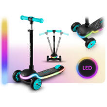 Three-Wheeled Balance Scooter for Kids LED Ricokids Leddi - Black-Turquoise