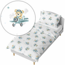 Bedding set - 5  parts - 120/90/360 - BEAR in PLANE - BLUE