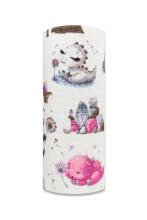 Diaper - 30015 - TETRA PRINT - EGA - DINO & WULKAN - PINK -  size 70x80 cm