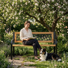 Wooden garden bench with openwork backrest 118×52 cm, park style, MultiGarden