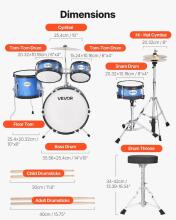 Vevor 5 Piece Drum Kit  Musical Instrument Drum  Art.287555 drum set for young musicians
