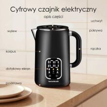 Cordless electric kettle 1.7L smart with temperature control, rotating base, black