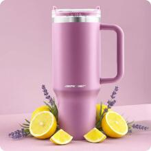 Vacuum thermos mug with straw 1180 ml Berdsen pink