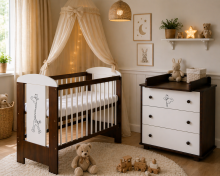 Klups Little Safari Giraffe Art.288881 White/Nut  Children's furniture set: bed and chest of drawers