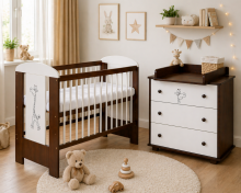 Klups Little Safari Giraffe Art.288881 White/Nut  Children's furniture set: bed and chest of drawers