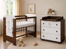Klups Little Safari Giraffe Art.288881 White/Nut  Children's furniture set: bed and chest of drawers