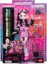 Monster High – Draculaura lelle rozā kleitā ar bantītēm un melnu jaciņu