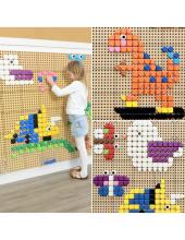 MASTERKIDZ Свободностоящая STEM Стена Доска 166 x 125 см + Аксессуары Шпильки Шестеренки Блоки Инструменты Трасса для Мячей